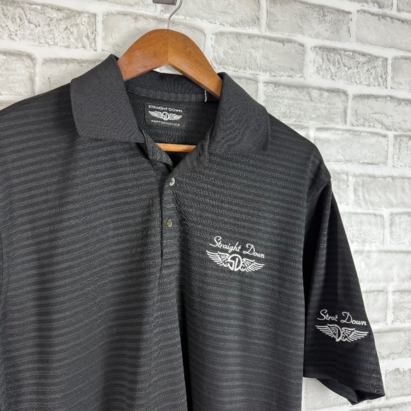 Straight Down Golf Performance Black Striped Big Logo Embroidered Shirt MEDIUM - Picture 1 of 8